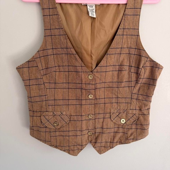 TAN PLAID ROUTE 66 BUTTON UP VEST - Picture 4 of 6